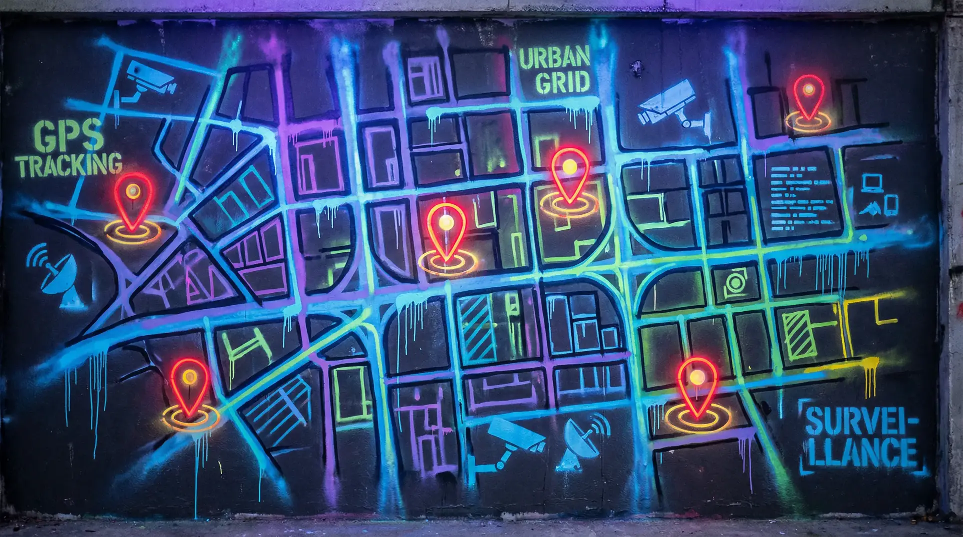 司机社地址 狗仔追踪地图 - 城市涂鸦风格
